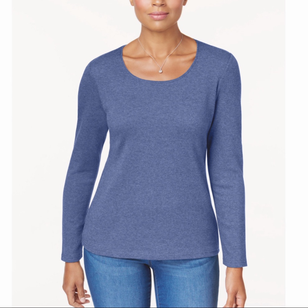 0x 1x Heather Blue Scoopneck 3/4 Sleeve Top Plus Size